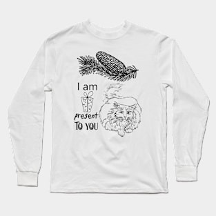 Christmas Present with Cat Funny Illustration Long Sleeve T-Shirt